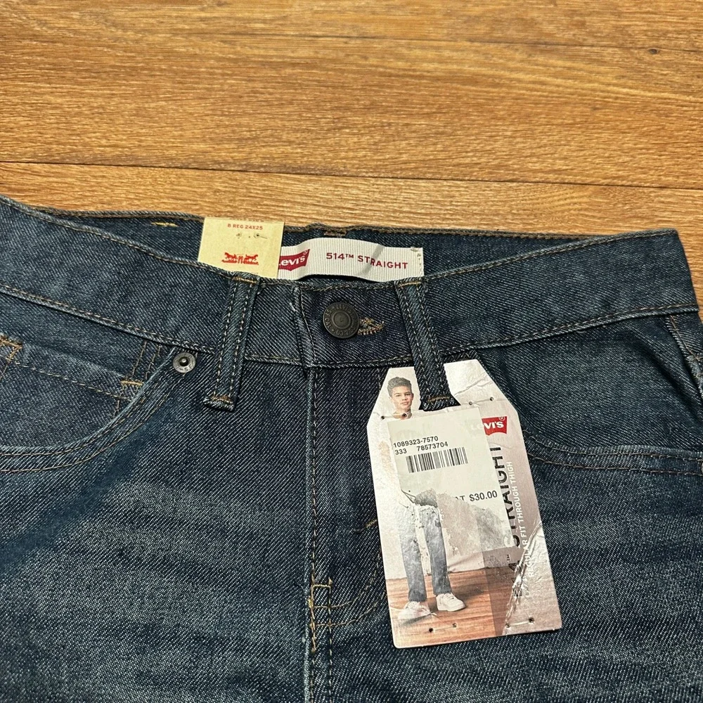 Levi's Dark Wash 514 Straight Fit Jeans Boys Size 8 Regular 24x25 NWT